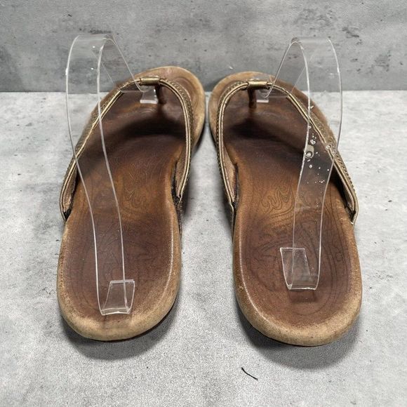 Olukai Haiku Ella Women's Thongs Sandals Size 10 Gold Leather Brown Flipflop‎ - Picture 3 of 9